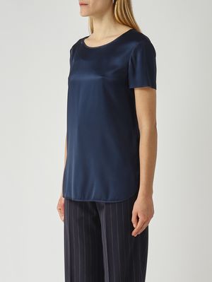 3. Blouse Cortona en soie extensible pour femme Bleu marine