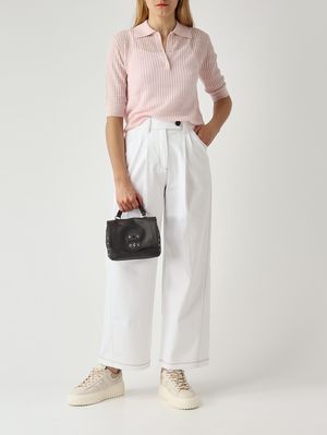 2. Pantalón de mujer Sarta de mezcla de algodón elástica Blanco roto