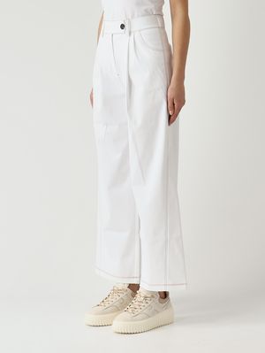3. Pantalón de mujer Sarta de mezcla de algodón elástica Blanco roto