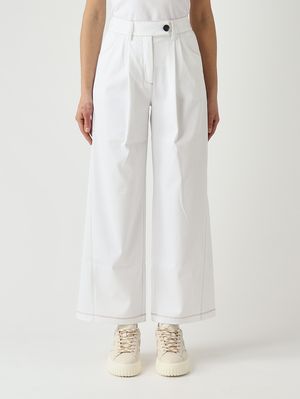 1. Pantalón de mujer Sarta de mezcla de algodón elástica Blanco roto