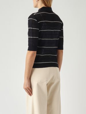4. Damenpullover von Gallo aus Seide und Wolle Marineblau