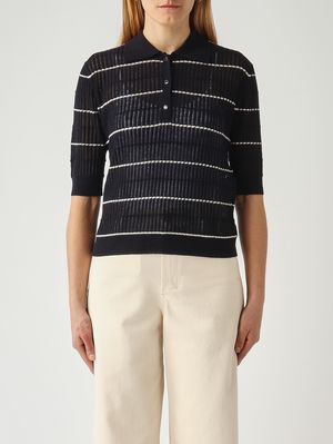 1. Damenpullover von Gallo aus Seide und Wolle Marineblau