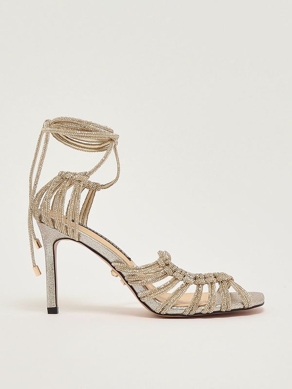 1. Women's Molì heeled sandals in crystal mesh Gold Twentyfourhaitch s0109