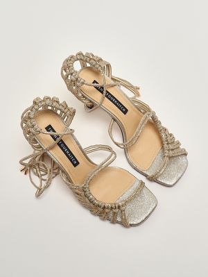 2. Women's Molì heeled sandals in crystal mesh Gold
