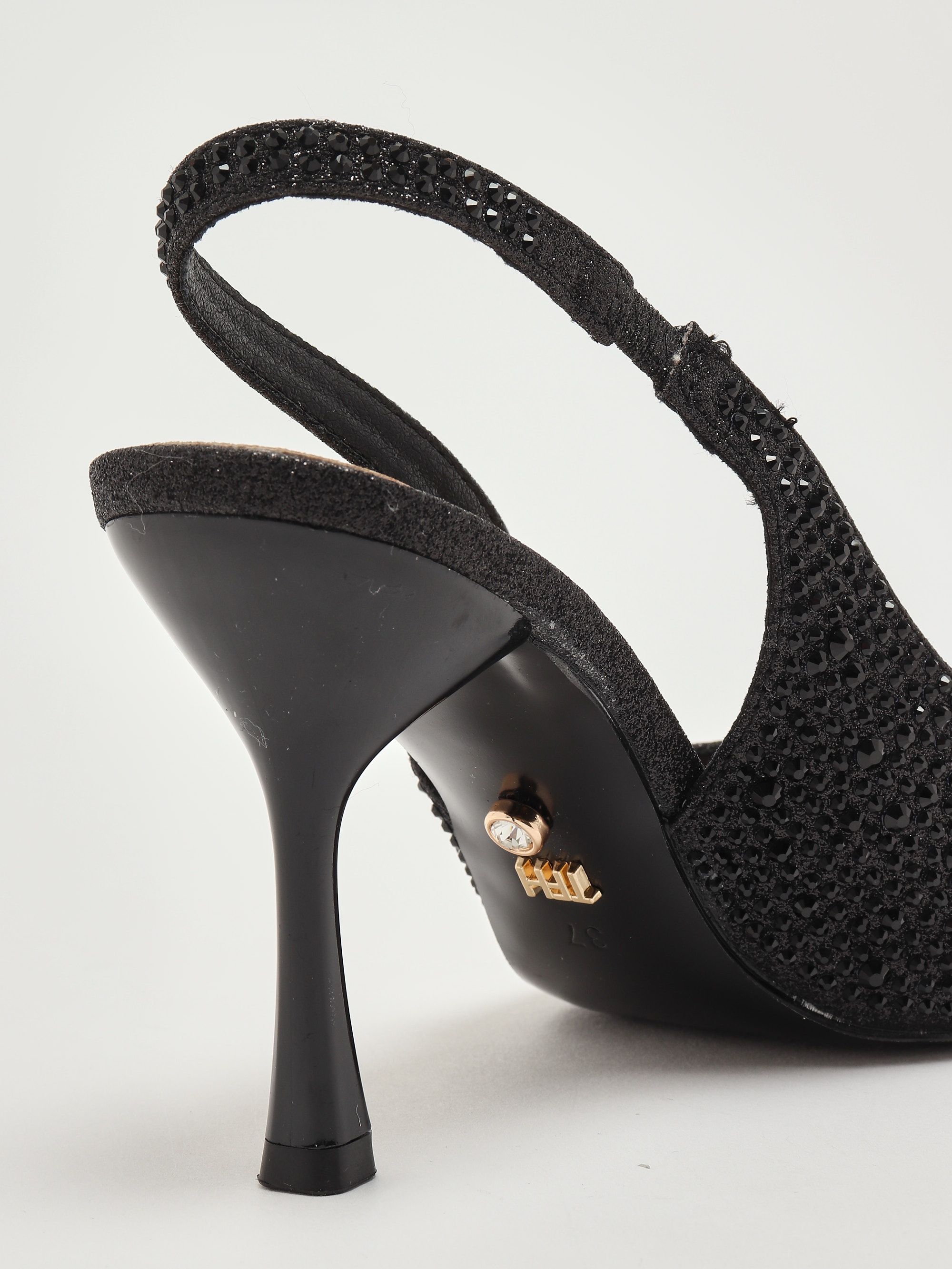 Escarpins Noirs Talon Haut Strass Et Clous Dorés - Taille 39, Velours, Occasion Excellent état