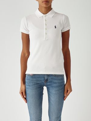 1. Polo de mujer Julie de corte entallado en piqué de algodón elástico Blanco