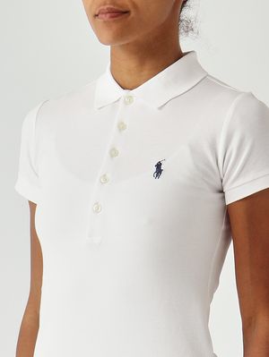 5. Polo de mujer Julie de corte entallado en piqué de algodón elástico Blanco