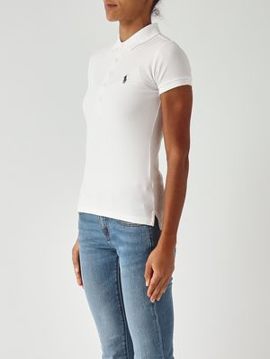 3. Polo de mujer Julie de corte entallado en piqué de algodón elástico Blanco