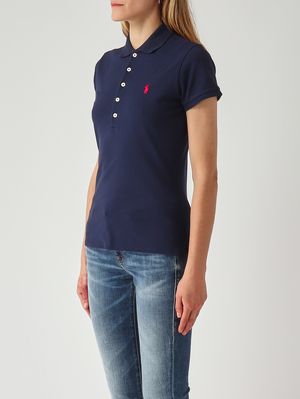 3. Polo de mujer Julie de corte entallado en piqué de algodón elástico Azul marino