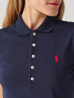 5. Polo de mujer Julie de corte entallado en piqué de algodón elástico Azul marino
