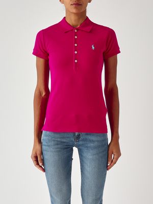 1. Polo de mujer Julie de corte entallado en piqué de algodón elástico Magenta