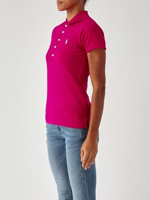 3. Polo de mujer Julie de corte entallado en piqué de algodón elástico Magenta