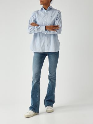 2. Camisa de mujer de corte relajado de algodón Mil rayas-Azul celeste