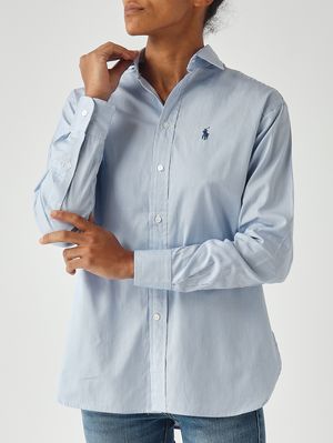 5. Camisa de mujer de corte relajado de algodón Mil rayas-Azul celeste