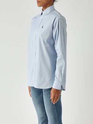 3. Camisa de mujer de corte relajado de algodón Mil rayas-Azul celeste