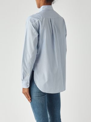 4. Camisa de mujer de corte relajado de algodón Mil rayas-Azul celeste