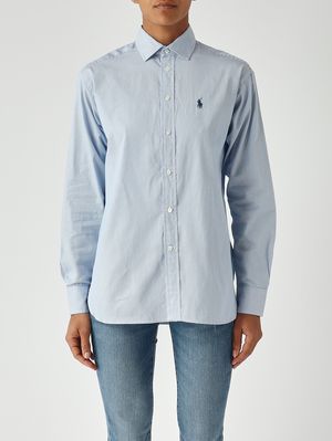 1. Camisa de mujer de corte relajado de algodón Mil rayas-Azul celeste