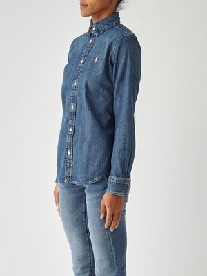 3. Camisa de mujer entallada de denim de algodón Denim