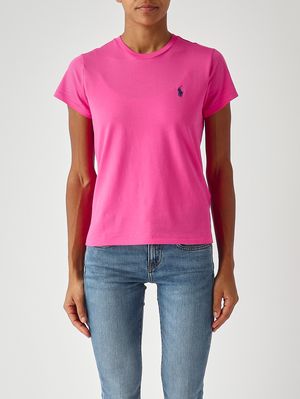 1. Camiseta de mujer entallada de punto de algodón Fucsia