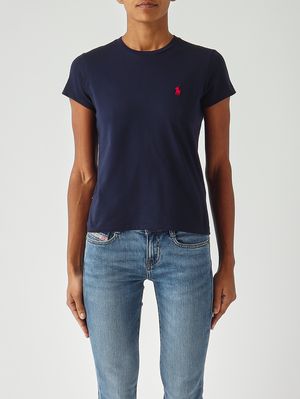 1. Camiseta de mujer entallada de punto de algodón Azul marino