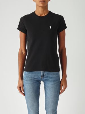 1. Camiseta de mujer entallada de punto de algodón Negro