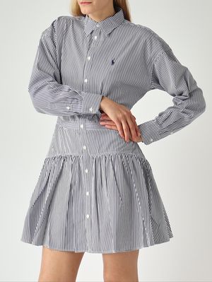 5. Damenkleid aus Baumwolle Weiß-Marineblau