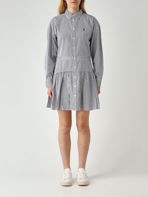 1. Damenkleid aus Baumwolle Weiß-Marineblau