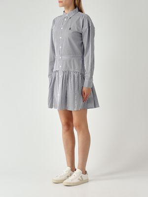 3. Damenkleid aus Baumwolle Weiß-Marineblau