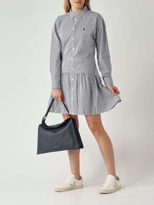 2. Damenkleid aus Baumwolle Weiß-Marineblau