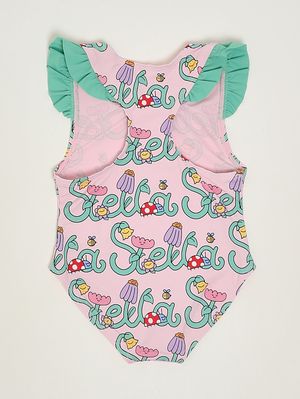 2. Bañador entero para bebé con estampado floral. Rosa