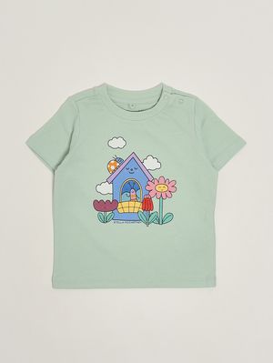 1. T-shirt en coton biologique pour bébé fille Vert d'eau