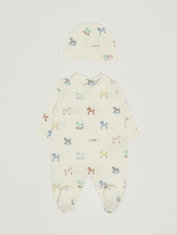 1. Set neonato in cotone stretch Bianco Fendi buk156avw8