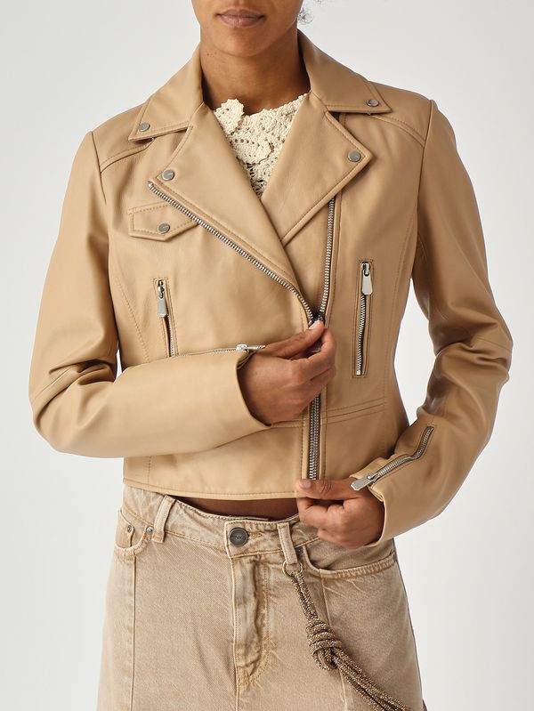 5. Giacca donna New Sensible in pelle nappa Beige Chiaro Pinko 106247a32i