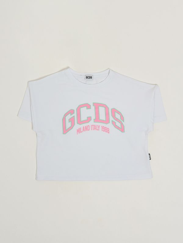 1. T-shirt bambina in jersey di cotone stretch Bianco Ottico GCDS c1gjqc543j336