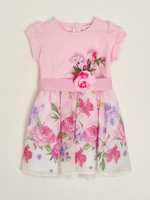 1. Vestido para niña de algodón y organza de seda. Rosa
