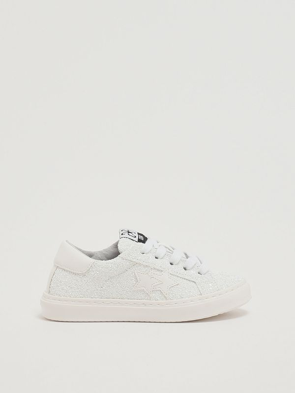 1. Girls' leather sneakers White Glitter 2Star 2sb3416