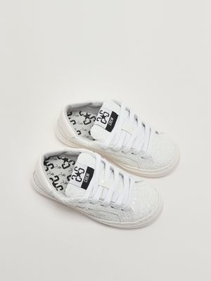 2. Girls' leather sneakers White Glitter