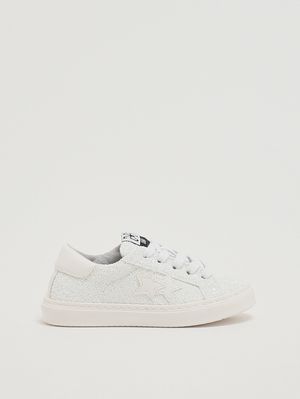 1. Girls' leather sneakers White Glitter