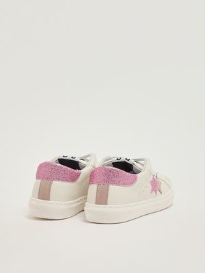 3. Mädchen-Sneaker aus Leder Weiß-Rosa