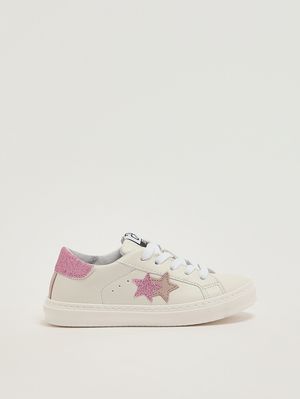 1. Mädchen-Sneaker aus Leder Weiß-Rosa