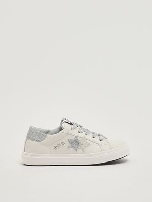 1. Mädchen-Sneaker aus Leder Weiß-Silber