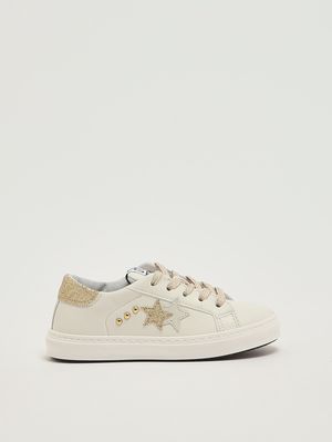 1. Zapatillas de piel para niña Blanco-Oro
