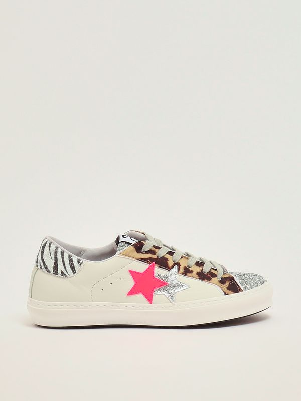 Baskets fille en cuir Blanc-Animalier 2Star