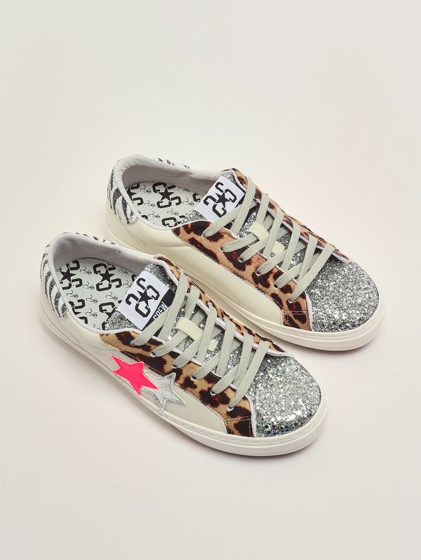 2. Baskets fille en cuir Blanc-Animalier 2Star 2sb3427