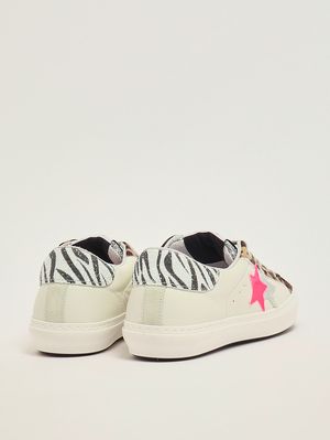 3. Baskets fille en cuir Blanc-Animalier