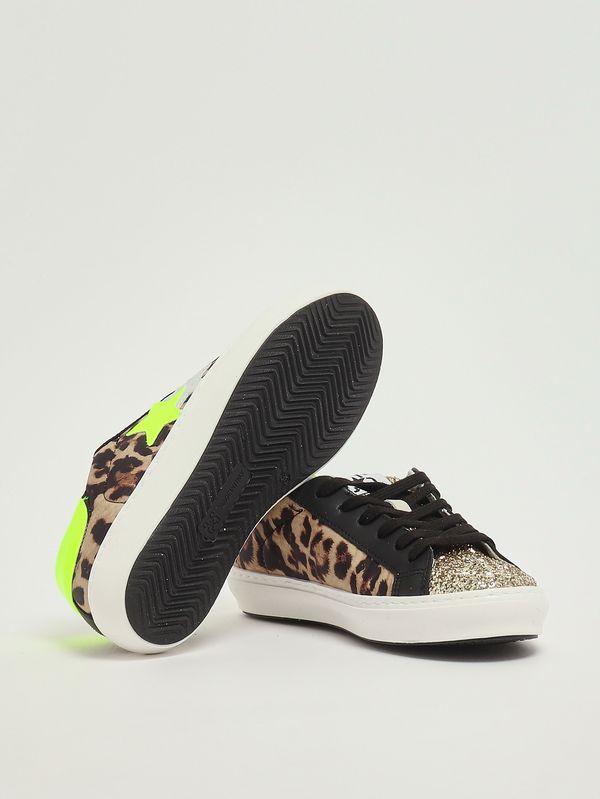 4. Mädchen-Sneaker aus Leder Animalprint Schwarz Gold 2Star 2sb3434