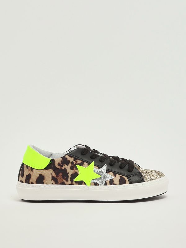 1. Mädchen-Sneaker aus Leder Animalprint Schwarz Gold 2Star 2sb3434