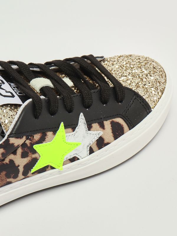5. Mädchen-Sneaker aus Leder Animalprint Schwarz Gold 2Star 2sb3434