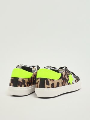 3. Mädchen-Sneaker aus Leder Animalprint Schwarz Gold