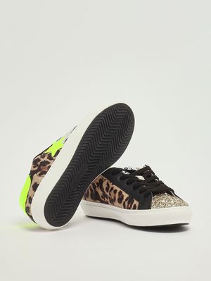 4. Mädchen-Sneaker aus Leder Animalprint Schwarz Gold